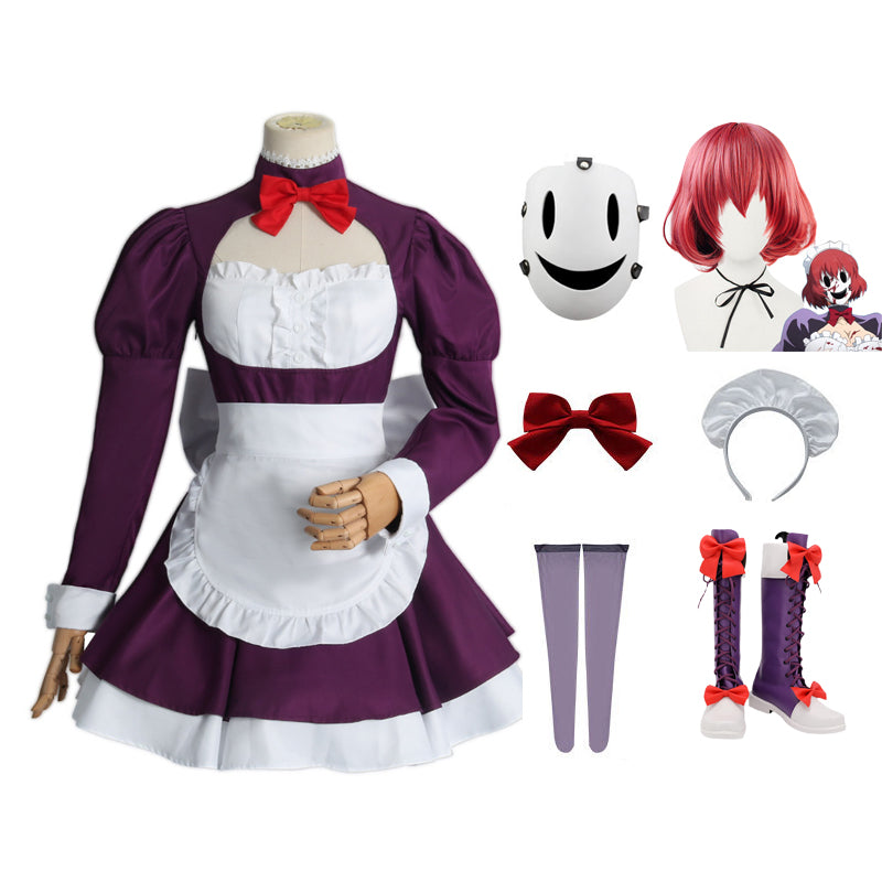 High-Rise Invasion Maid Mask Whole Set Costume Dress+Wigs+Mask+Cosplay Boots Cosplay Outfit For Halloween Carnival