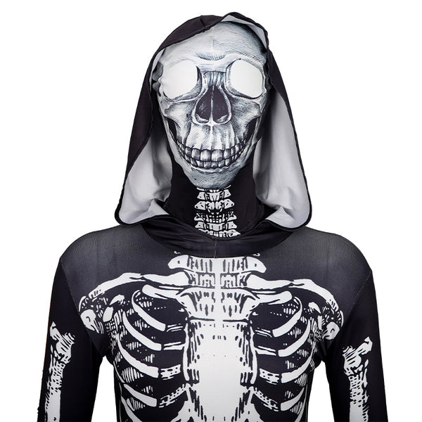 2023 Child Adult Halloween Dress Up Costume Skeleton Man Zentai Black and White Skeleton Costume Jumpsuit