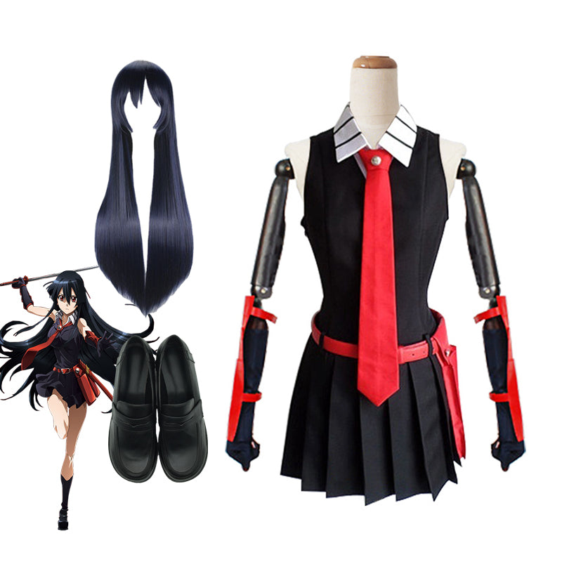 Anime Akame ga Kill! Akame Costume+Wigs+Shoes Full Set Halloween Costume Uniform Outfit Set