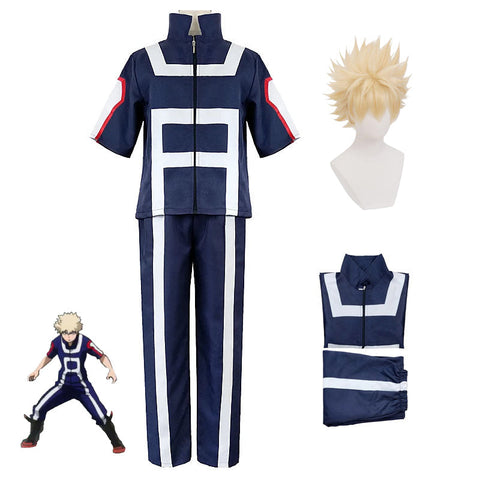 Anime Boku No Hero / My Hero Academia Katsuki Bakugo Kacchan Training/Gym Suit Cosplay Costumes With Wigs Full Set