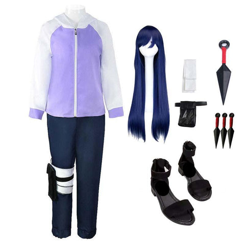 Anime Hinata Hyuga Costume Outfit Full Set With Wigs and Props Halloween Women Girls Cosplay Costume