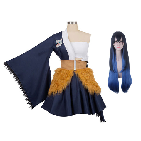 Anime Inosuke Hashibira Female Costume With Long Wigs Costume Set Hallwoeen Carnival Outfit