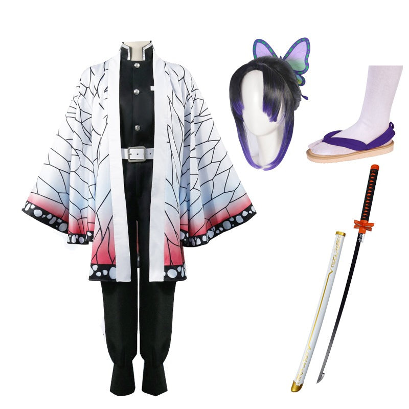 Anime Shinobu Kocho Costume+Wigs+Shoes+Weapon Sword Props Whole Set Halloween Costume Outfit