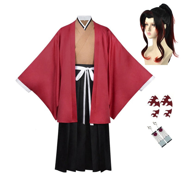 Anime  Yoriichi Tsugikuni Costume Kimono With Wigs Full Set Halloween Cosplay Outfit