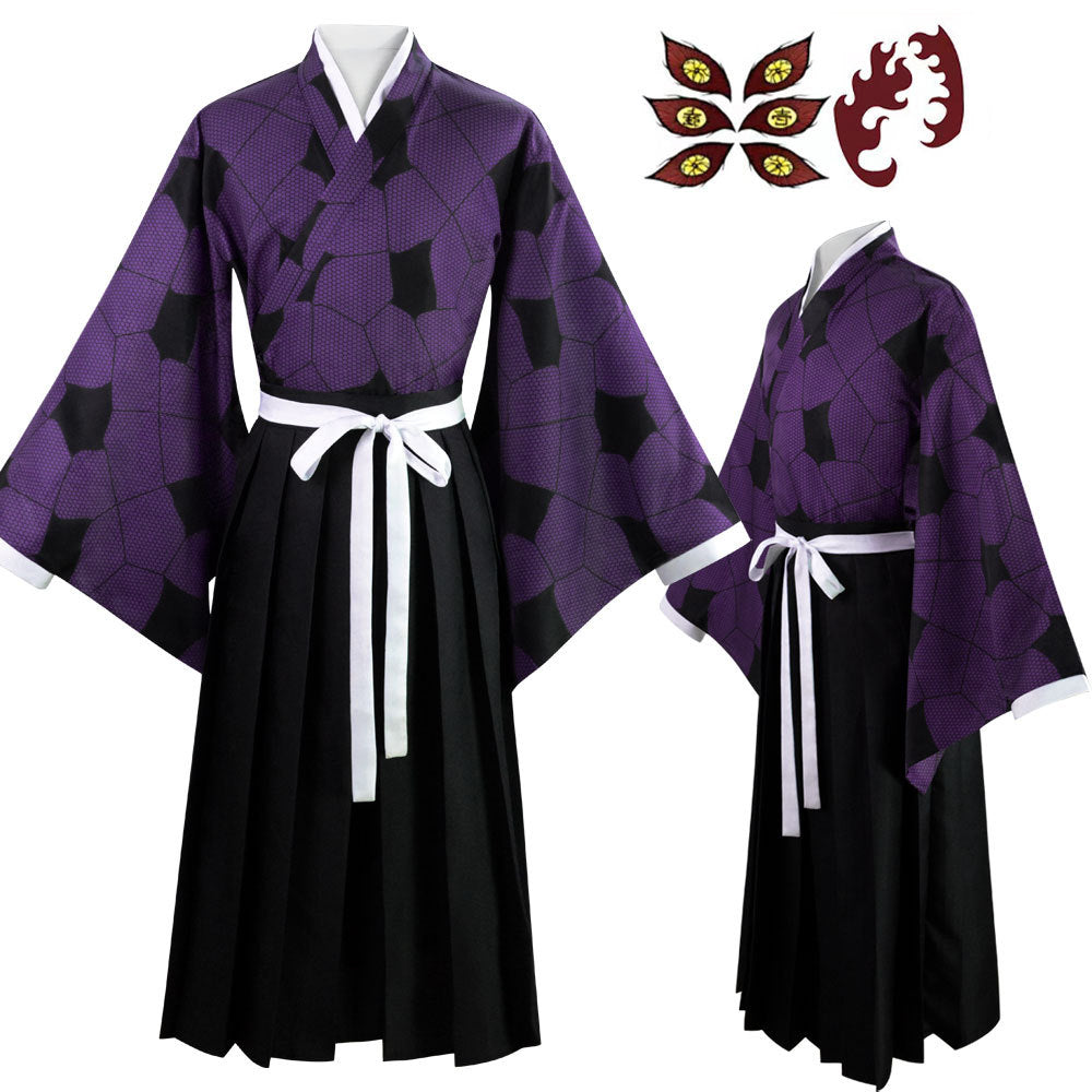 Anime Upper Rank One Kokushibo Cosplay Costume Kimono Suit With Tattoo Sticker Cosplay Outfit