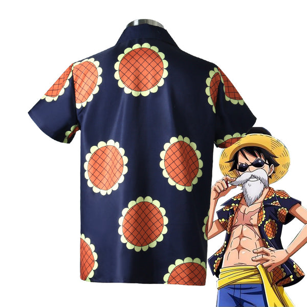 Anime One Piece Dressrosa Arc Straw Hat Monkey D. Luffy Disguise Costume Shirt Sunflower Print Shirt