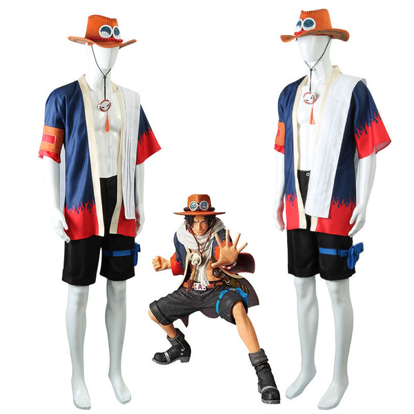 Anime One Piece Fire Fist Portgas D. Ace Arabasta Arc Cosplay Costume Full Set Outfit+Wigs+Hat+Boots Costume Set