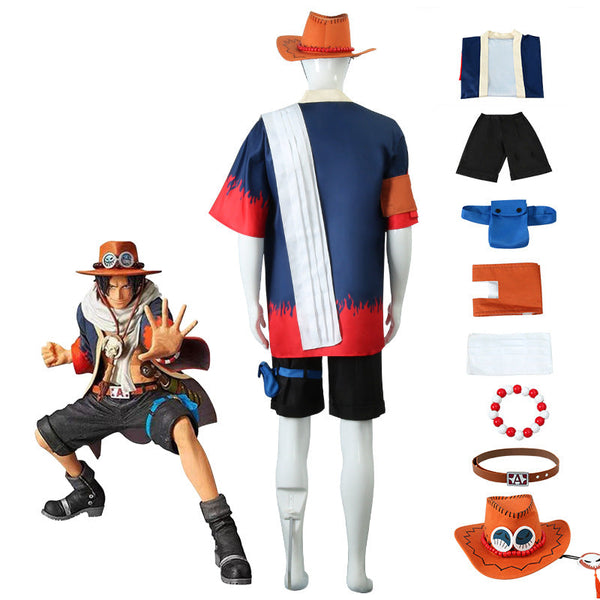 Anime One Piece Fire Fist Portgas D. Ace Arabasta Arc Cosplay Costume Full Set Outfit+Wigs+Hat+Boots Costume Set