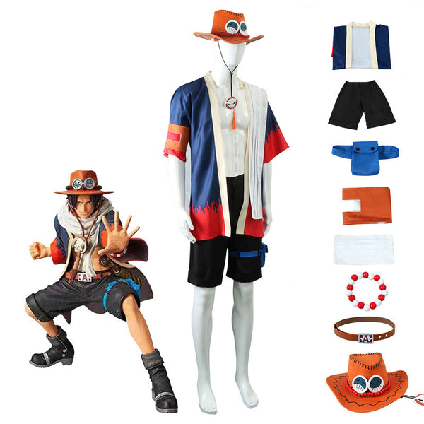 Anime One Piece Fire Fist Portgas D. Ace Arabasta Arc Cosplay Costume Full Set Outfit+Wigs+Hat+Boots Costume Set