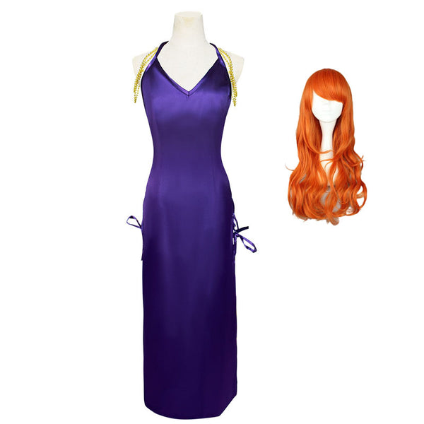 Anime One Piece Nami Zou Arc Outfit Cosplay Costume Purple Dress