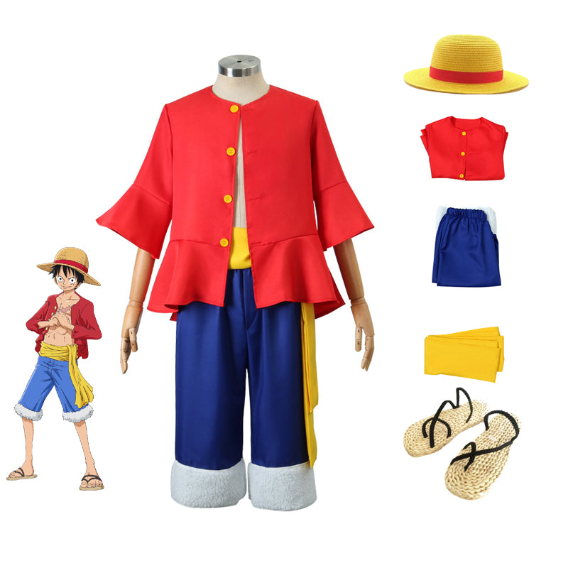 Anime One Piece Straw Hat Monkey D. Luffy Classic Costume With Hat and ...