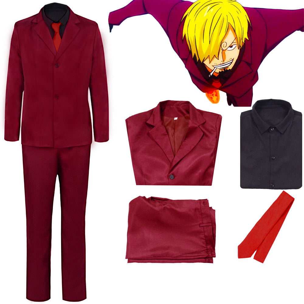 Anime One Piece Wano Country Arc Vinsmoke Sanji Red Suit Cosplay Outfi ...