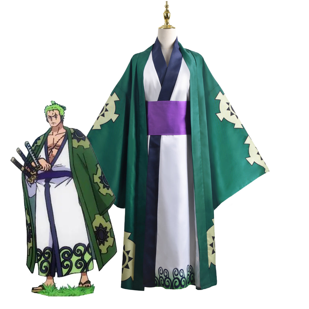 Anime One Piece Wano Country Roronoa Zoro Costume Kimono With Green Cl ...