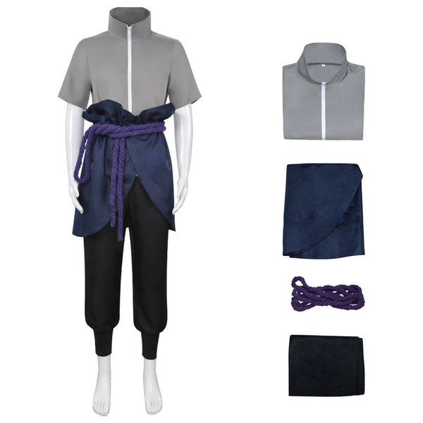 Anime Sasuke Uchiha Grey Costume Outfit Cosplay Costume Kimono Set