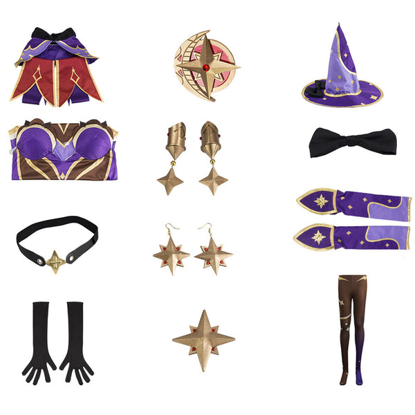 Genshin Impact Astrologist Mona Megistus Cosplay Costume With Hat and Socks Full Set Halloween Costume Outfit