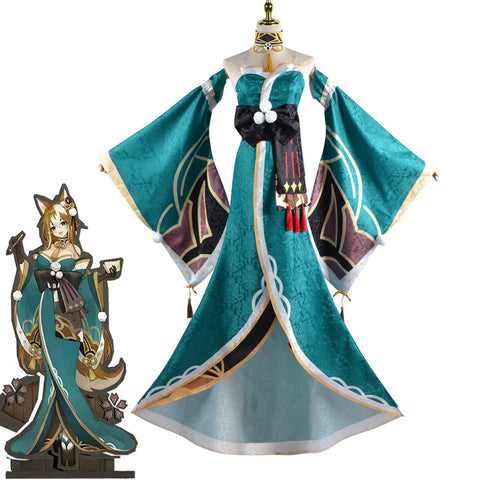 Genshin Impact Gorou Ms. Hina Costume With Tail Set Female Costume Dress Halloween Carnival Outfit