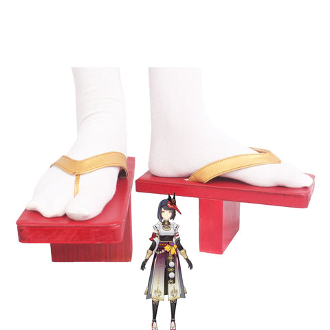 Genshin Impact Kujou Sara Cosplay Red Clogs Halloween Costume Shoes