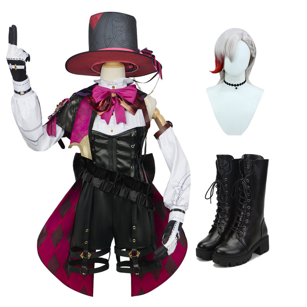 Genshin Impact Lyney Costume With Wigs and Boots Whole Set Outfit Halloween Carnival Cosplay Costume Set