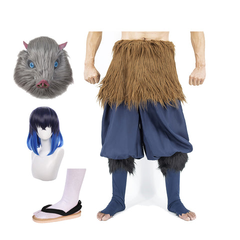 Inosuke Cosplay Costume With Wigs Mask and Shoes Inoko Halloween Carnival Cosplay Outfit Set