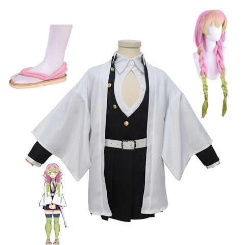 Kids Version Anime Mitsuri Kanroji Costume Full Set+Wigs+Shoes Halloween Carnival Outfit