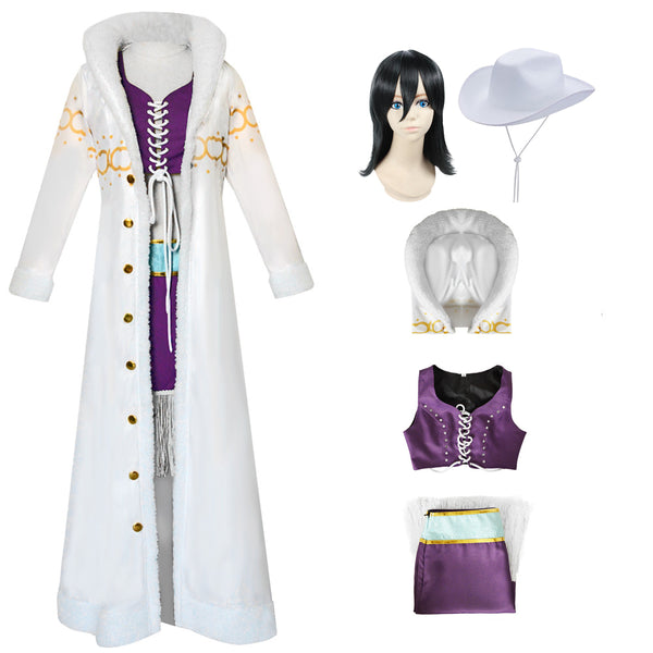 One Piece Robin Arabasta Arc Outfit Costume With Hat Nico Robin Deluxe White Cloak Cosplay Costume Set