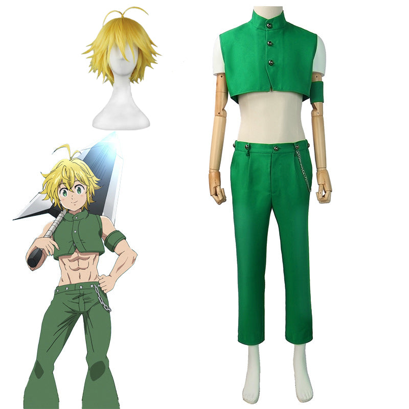 The Seven Deadly Sins Meliodas Holy War Cosplay Outfit Green Suit Cost Procosplayshop