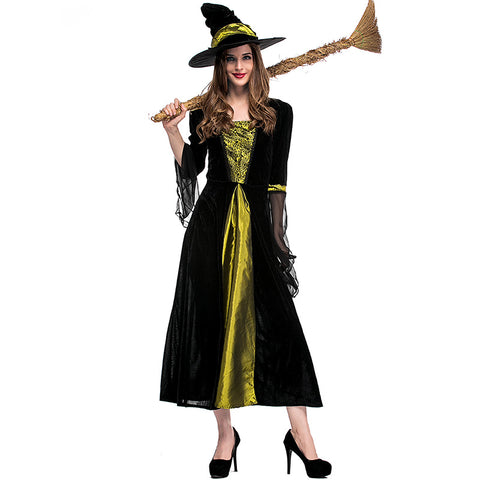 Black Spider Web Printed Black Yarn Witch Costume Halloween/Stage Performance/Party