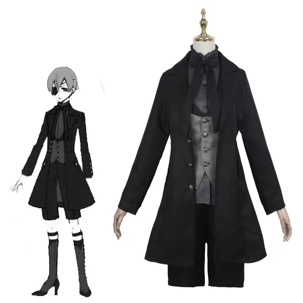 Anime Kuroshitsuji Black Butler Ciel Phantomhive Demon Form Costume Suit Black Cosplay Outfit Set