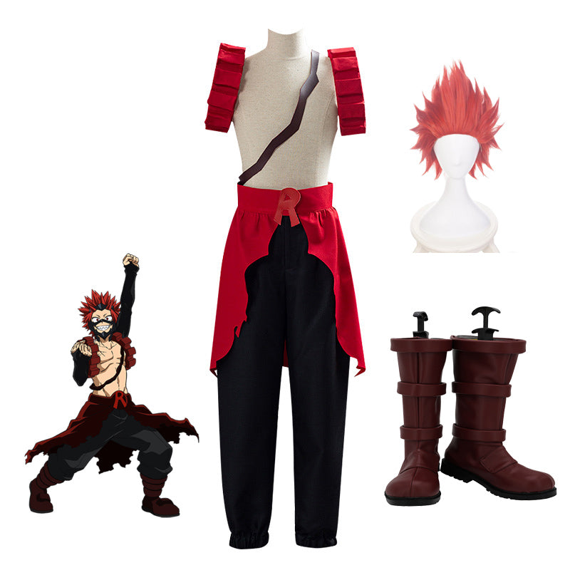 Anime Boku No Hero / My Hero Academia Eijiro Kirishima Whole Set Costume+Wigs+Boots Fighting Outfit Costume Set