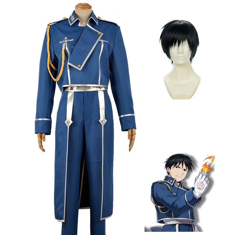 Anime Fullmetal Alchemist Cosplay Roy Mustang Costume and Wigs Set Halloween Whole Set Costume