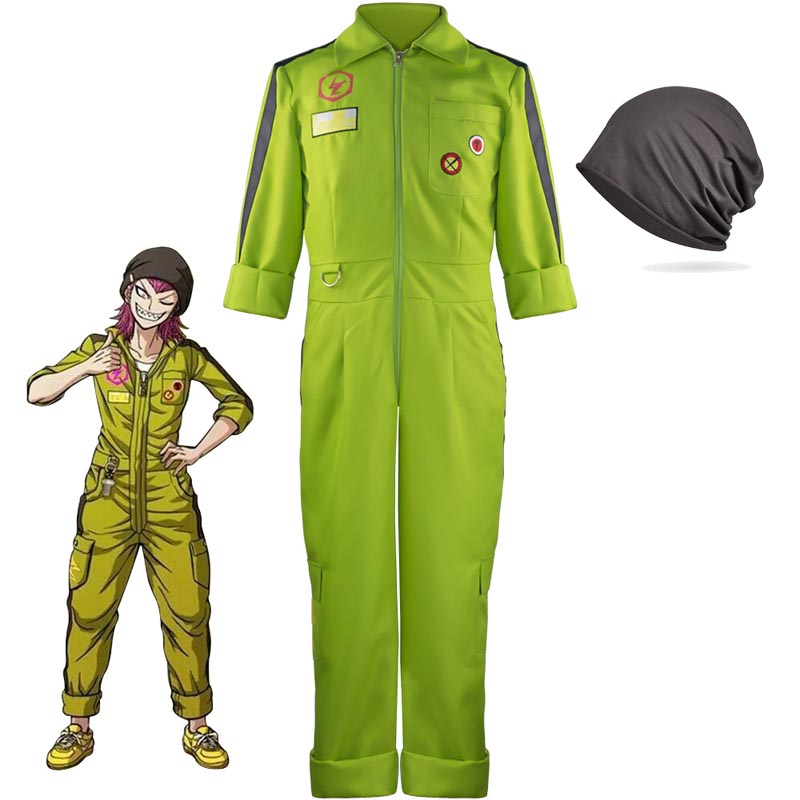 Danganronpa 2: Goodbye Despair Kazuichi Soda Cosplay Costume Green Jumpsuit With Hat