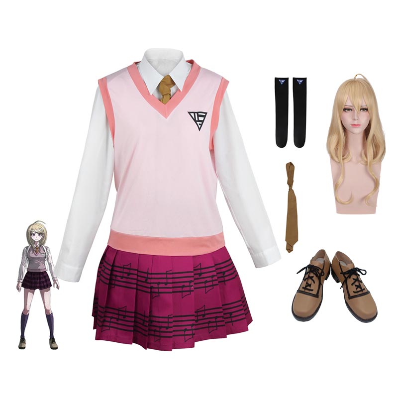 Danganronpa V3: Killing Harmony Akamatsu Kaede Full Set Costume Uniform Dress+Wigs+Shoes Carnival Costume