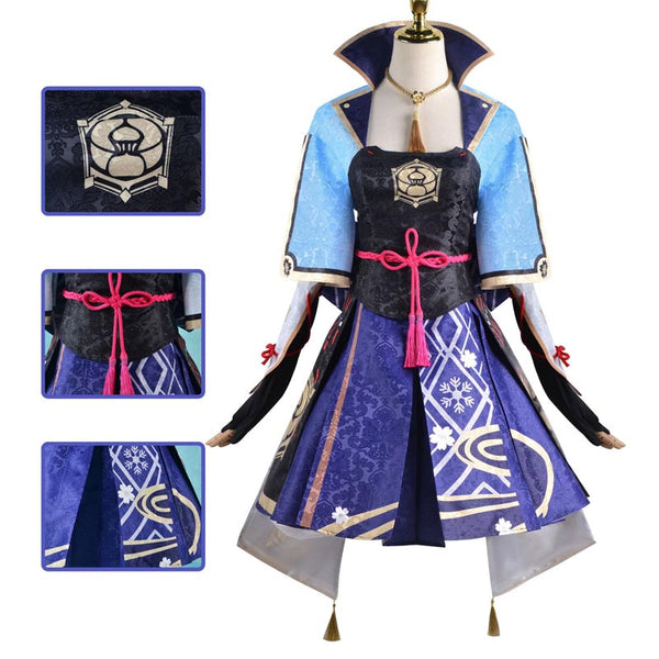 Genshin Impact Cosplay Kamisato Ayaka Costume Halloween Cosplay Dress  With Folding Fan Props