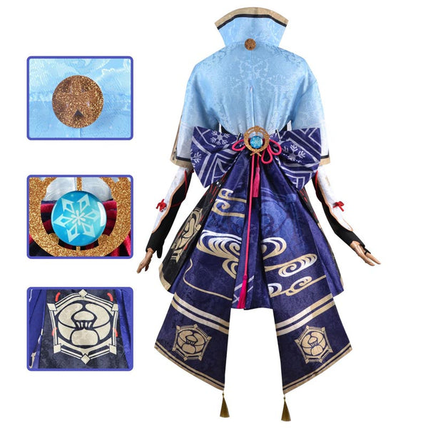 Genshin Impact Cosplay Kamisato Ayaka Costume Halloween Cosplay Dress  With Folding Fan Props