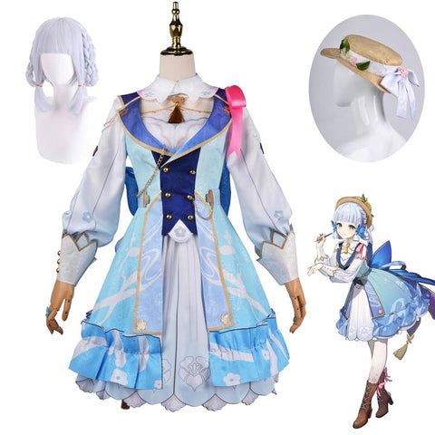 Genshin Impact Cosplay Kamisato Ayaka Skin Springbloom Missive Cosplay Costume With Wigs Set