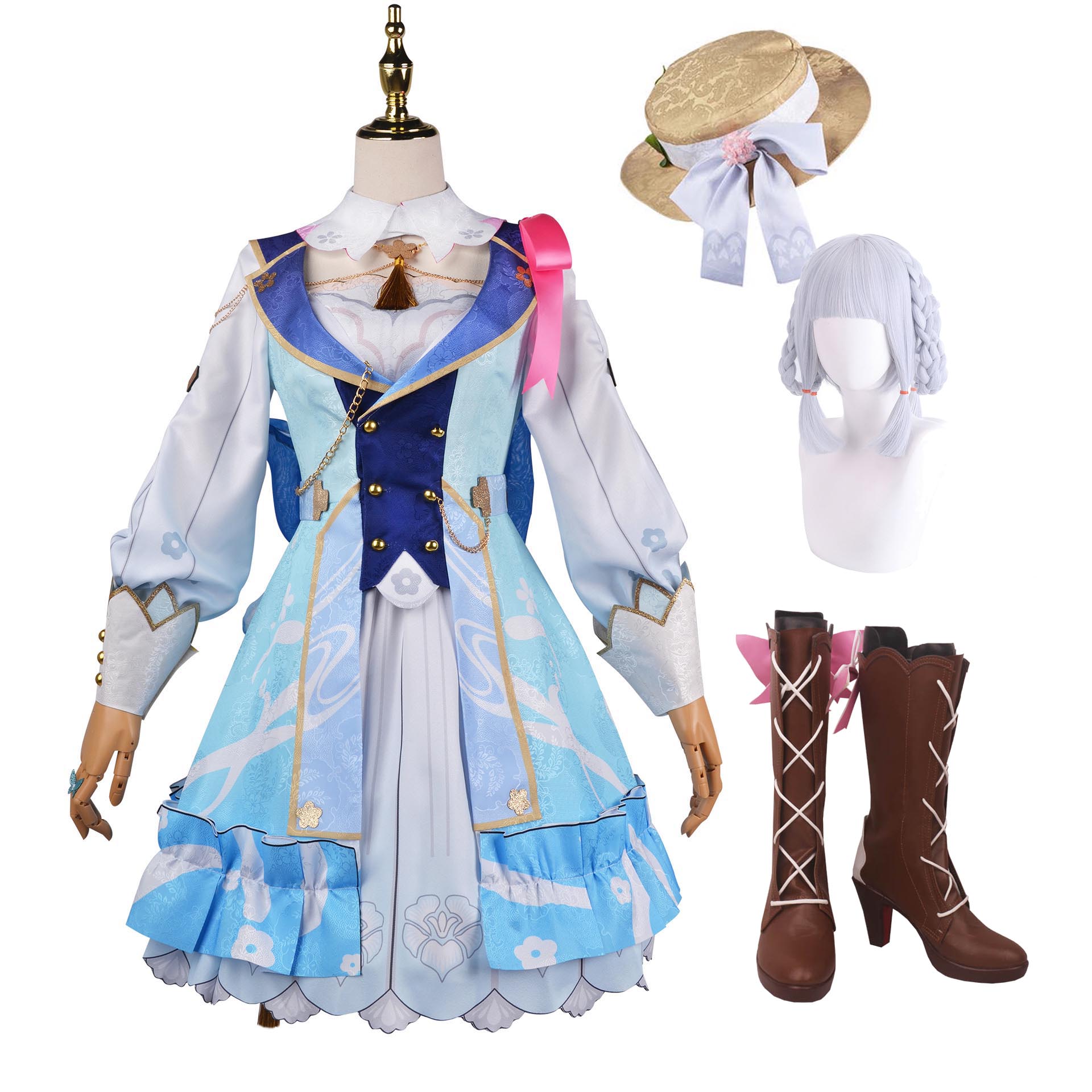 Genshin Impact Cosplay Kamisato Ayaka Skin Springbloom Missive Costume With Wigs Hat and Boots Whole Set Halloween Costume
