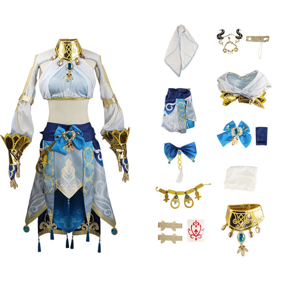 Genshin Impact Cosplay Nilou Full Set Costume Dress With Wigs Headwear And Cosplay Shoes Strappy Sandals