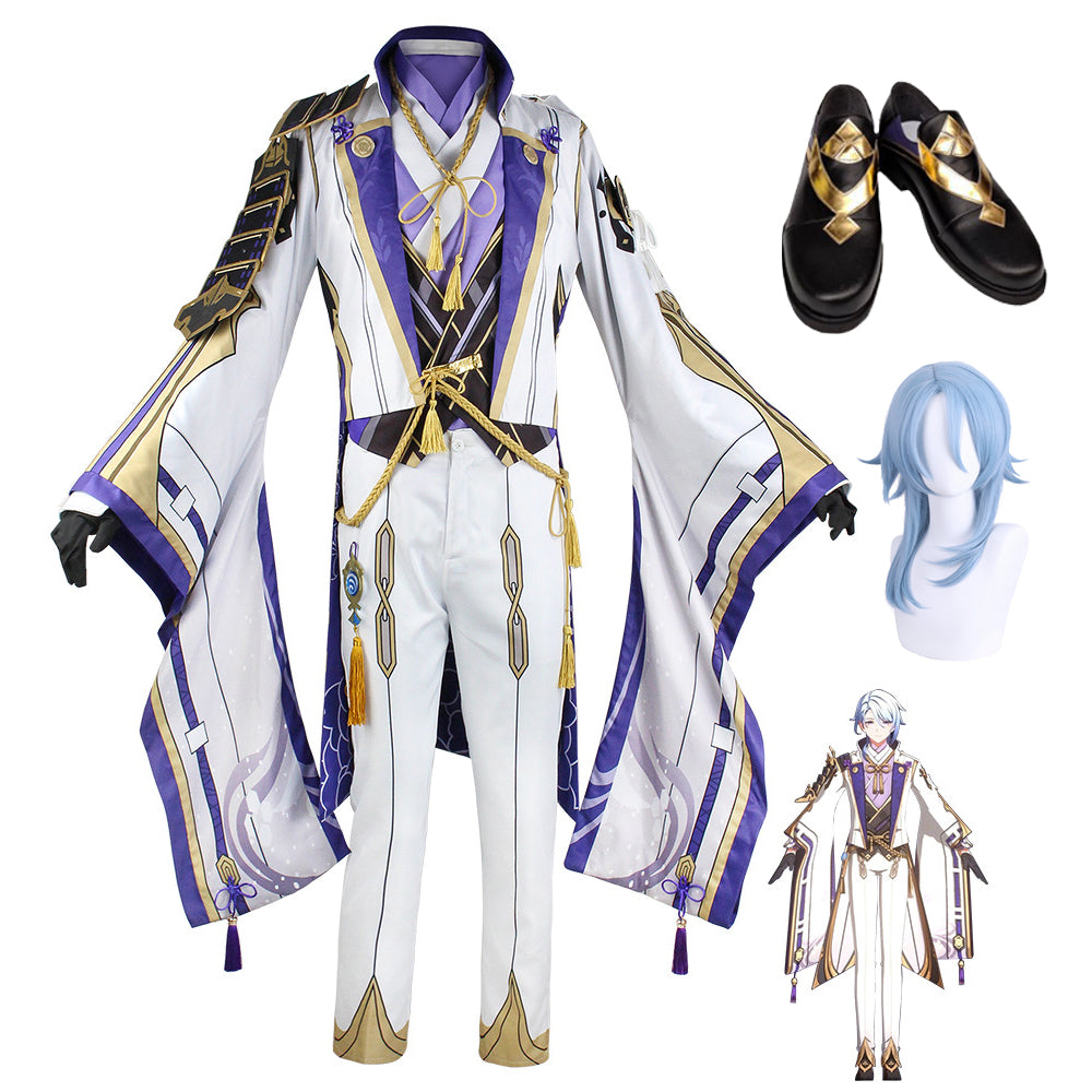 Genshin Impact Kamisato Ayato Costume+Wigs+Shoes Full Set Halloween Cosplay Costume Outfit