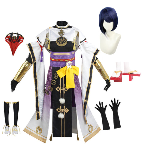 Genshin Impact Kujou Sara Whole Set Costume With Wigs and Cosplay Shoes Halloween Cosplay Outfit Set