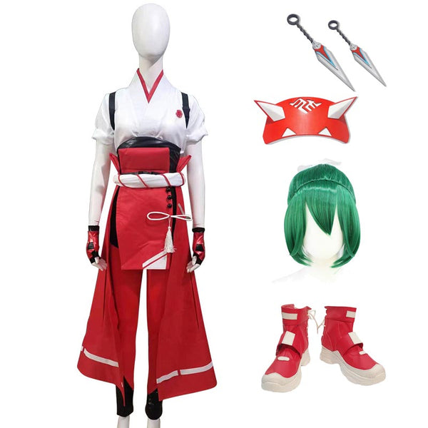 Overwatch 2 Kiriko Kamori Cosplay Whole Set Costume+Wigs+Shoes+Props Halloween Carnival Costume Set