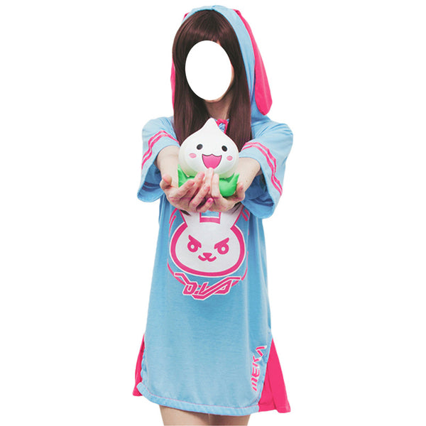 Overwatch D.Va Hana Song Cosplay Costume Pajama Hooded Dress Halloween Costume