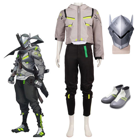 Overwatch 2 Genji Shimada Whole Set Cosplay Costume+Mask+Shoes Halloween Carnival Costume Set