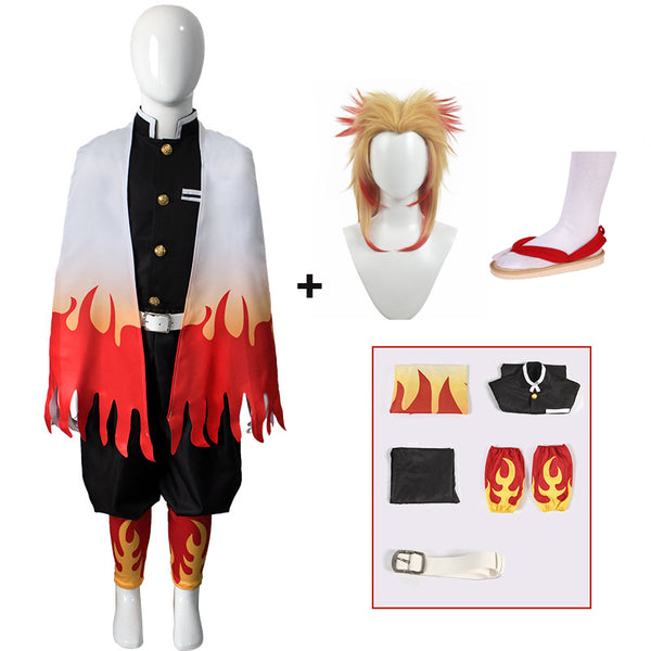 Kids Version Anime Kyojuro Rengoku Cosplay Costume Full Set With Wigs and Shoes Cosplay Outfit Set